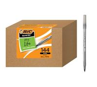 BIC Round Stic Xtra Life Ballpoint Ink Pens, Medium Point (1.0mm), Black Pens, Flexible Round Barrel For Writing Comfort, 144-Count