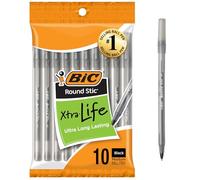 BIC Ballpoint Pen Round Stic Xtra Life Medium Point (1.0mm), Black, 10-Count
