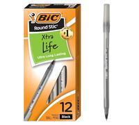 BIC Round Stic Xtra Life Ballpoint Pen, Medium Point (1.0mm), Black, 12-Count