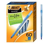 BIC Round Stic Xtra Life Ballpoint Pen, Medium Point (1.0mm), Blue, Flexible Round Barrel For Writing Comfort, 60-Count