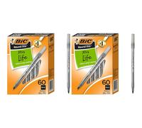BIC Round Stic Xtra Life Ballpoint Pens, Medium Point (1.0mm), Black, Flexible Round Barrel For Writing Comfort (GSM609-BLK) 60 Count (Pack of 2)