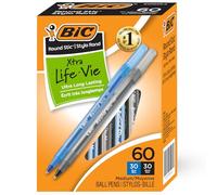BIC Round Stic Xtra Life Pens - 60 Pack of Bulk Pens - Medium Point 1.0 mm, 30 Black & 30 Blue Combo Pack