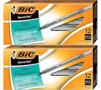 BIC Round Stic Xtra Precision Ball Pen, Fine Point (0.8 mm), Black, 24-Count by BIC