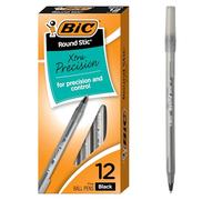 BIC Round Stic Xtra Precision Fine Black Ballpoint Pens, Medium Point (0.8 mm), 12-Count Pack, Excellent Writing Pens
