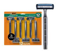 BIC Sensitive 3 Disposable Razors for Men With 3 Blades for Sensitive Skin 12 Count Value Pack of Shaving Razors