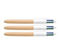 BIC Set of 3 Retractable Ballpoint Pens 4 Colours Wood Style Medium Tip