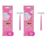 BIC Silky Touch Women's Disposable Razors, With 2 Blades, Pretty Pastel Razor Handles, 10 Count Pack of Shaving Razors (Pack of 2)