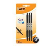 Bic Soft Feel Ballpoint Pens - Black - Pack of 3 Pens - Medium Point (1.0 mm) with Rubber Grip for Comfort 8900471