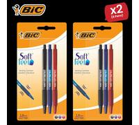 Bic Soft Feel Ballpoint Pens Medium Point (1.0 mm) Assorted Colours (Black, Blue, Red), - 2 Packs Bic Multicolor