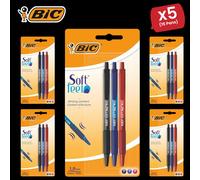 Bic Soft Feel Ballpoint Pens Medium Point (1.0 mm) Assorted Colours (Black, Blue, Red), - 5 Packs Bic Multicolor