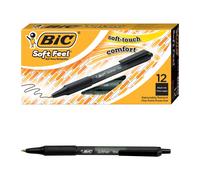 Bic Soft Feel Ballpoint Pens, Retractable Black Pens, Ideal for School, Medium Point (1.0mm), Pack of 12 8373971