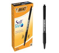 BIC Soft Feel Ballpoint Pens, Retractable Pens, Ideal for School and Office, Medium Point (1.0mm), Black, Pack of 12