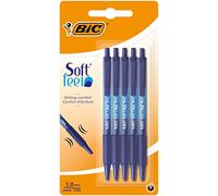 BIC Soft Feel Ballpoint Pens, Retractable Pens, Ideal for School and Office, Medium Point (1.0mm), Blue, Pack of 5