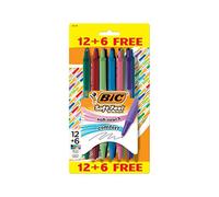 BIC Soft Feel Retractable Ballpoint Pens, Soft Touch Comfort Grip, Medium Point, 1.0mm, 8 Assorted Colors, 12+6 Pack