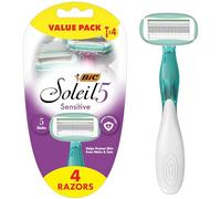 BIC Soleil 5 Sensitive Women's Disposable with 5 Blade Razors, Water Activated Moisture Strip and Anti-Slip Grip, 4-Pack, Holiday Gift