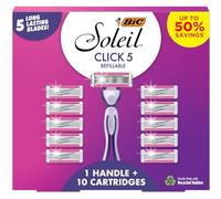BIC Soleil Click 5 Women's Refillable 5 Blade Razors, Moisture Strip For Enhanced Glide, 1 Handle and 10 Cartridges, 11-Piece Razor Gift Set, Great Gift Idea
