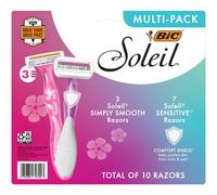 BIC Soleil Simply Smooth Women's Disposable Razors, 3 Blades With Moisture Strip For a Silky Smooth Shave, 10-Count