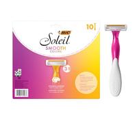 BIC Soleil Smooth Colors Women's Disposable Razors With Aloe Vera and vitamin E Lubricating Strip for Enhanced Glide, With 3 Blades, 10 Count