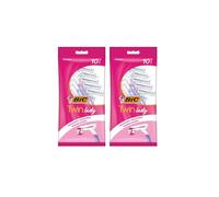 BIC Twin Lady, Disposable Razors with 2 Stainless Steel Blades and Lightweight Handles, Assorted Colours, Pack of 20