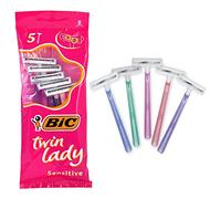 Bic Twin Lady Sensitive Razors, 5 Packs of 5 (25 Total) Disposable Razors - with Two Blades for a Close and Precise Shave