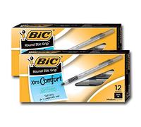 Bic Ultra Round Stic Grip Ball Point Pens, Medium Point, 1.2 mm, Black Ink (24 Pens) by BIC