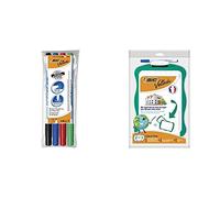 Bic Velleda 1721 Whiteboard Markers Assorted Colours 4 Pack with Double-sided school board (21 x 31 cm) Dry erase with dry erase Felt and blue erase - Green, set of 1