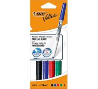 BIC Velleda 1741 Whiteboard Markers, Medium Bullet Nib Pens - Durable Plastic Wallet - Assorted Colours, Pack of 4,packaging may vary