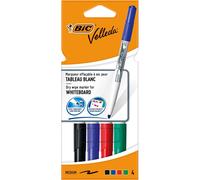 BIC Velleda 1741 Whiteboard Markers, Medium Bullet Nib Pens - Durable Plastic Wallet - Assorted Colours, Pack of 4,packaging may vary