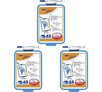 BIC Velleda Double-Sided Dry Erase Board, Size 19 x 26 cm with Blue Whiteboard Marker and Eraser, Pack of 3