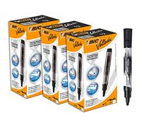 Bic Velleda Felt-Tip Pens for Whiteboard Dry-Erase Conical Tip Large - Black, Box of 12 - Pack of 3