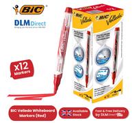BIC Velleda Red Liquid Ink Dry Wipe Markers Medium Tip Box of 12 for Whiteboard