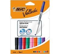 BIC Velleda, Whiteboard Marker Pens, Medium Point, Assorted Colours in Durable Pouch, Pack of 8 Markers