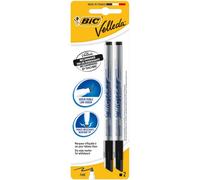BIC Velleda Whiteboard Pens, Dry Wipe Markers in Black, low odour and with resistant, thin tip, Pack of 2