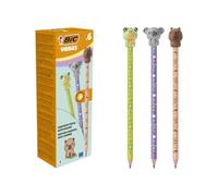BIC Vibbies Graphite HB Pencils with Animal Figurine Erasers and Shock-Resistant Lead in 3 Barrel Colours - Pack of 6