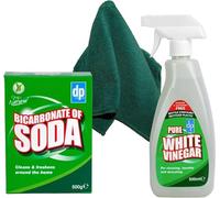 Bicarbonate of soda for Cleaning & White Vinegar for Cleaning (Baking Soda & White Vingear Cleaning Spray and Bright Coloured Microfibre Cloth Set |