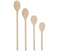 BICB Wooden Cooking Oval Spoons - 8”, 10”, 12”, 14” Long Mixing Set - Solid Beechwood Cookware - Perfect for Stirring, Mixing, Tasting, & Serving Food - Pack of 4, Rustic Brown Color
