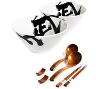 BICETTO Ceramic Japanese Ramen Bowl Set, 1500ml Large Ramen Bowls with Chopsticks, Spoons and Chopstick Rests - Bowl for Ramen, Pho, Salad, Poke, Soup, Udon - Minimalist Design, Premium Quality, White