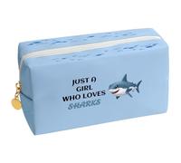 Bicfuiot Shark Gift for Women Gifts for Sharks Lovers Makeup Bag,Shark Themed Gifts for Animals Lovers,Just A Girl Who Loves Sharks,Christmas Birthday Presents for Daughter Friends Sister