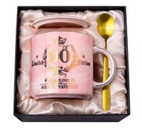 Biching 90th Birthday Gifts for Women, Fabulous 90 Limited Edition, 14oz Gold Pattern Coffee Mug, Unique Birthday Present for 90 Year Old Grandma Mum Auntie Wife Friend Sister, Beautifully Gift Boxed