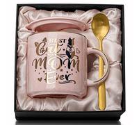 Biching Cat Mum Mug Gifts for Women, Cats Lovers Gifts - 14oz Best Cat Mum Ever Mug - Pink Marble Coffee Cup with Gold Pattern, Microwave Dishwasher Safe, Lid, Golden Spoon, Greeting Card, Gift Box