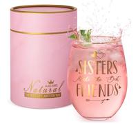 Biching Sister Birthday Gifts, Friendship Birthday Gifts for Women, Sisters Make The Best Friends - 18oz Stemless Wine Glass Gift Set with Lovely Presentation Package, Wine Glasses Gift Ideas for Her