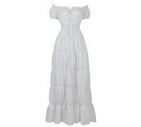 Bichingda Women Renaissance Costume Medieval Chemise Dress Peasant Irish Dress Smocked Waist Retro Gown Cosplay