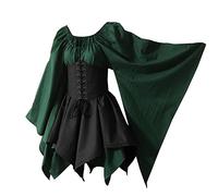 Bichingda Womens Traditional Irish Dress Renaissance Medieval Costume Flare Sleeve Corset Halloween Victorian Short Dress