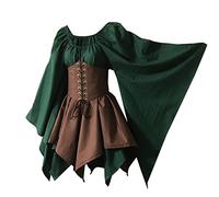 Bichingda Womens Traditional Irish Dress Renaissance Medieval Costume Flare Sleeve Corset Halloween Victorian Short Dress