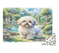 Bichon Frisé 1000 Piece Premium Paper Jigsaw Puzzle Sustainable Fluffy Dog in Garden Unique Christmas Birthday Gift Family Adults & Kids Eco-Friendly Home Decoration 52x38cm/1000pcs