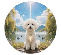 Bichon Frise 1000 Pieces Jigsaws Stress Reliever Difficult Challenge for Adults & Kids Challenging Cute Pets Round Puzzles Family Game Gifts (67.5x67.5cm)