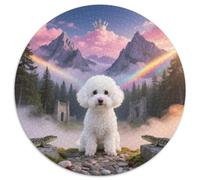 Bichon Frise 1000 Pieces Jigsaws Stress Reliever Difficult Challenge for Adults & Kids Puzzle Cute Pets Creative Round Jigsaw Puzzles Home Decor Gifts (67.5x67.5cm)