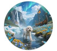 Bichon Frise 1000 Pieces Jigsaws Stress Reliever Difficult Challenge for Adults & Kids Unique Challenge Games Cute Pets Circular Puzzle Family Game Gifts (67.5x67.5cm)
