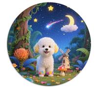 Bichon Frise 1000 Pieces Jigsaws Stress Reliever Difficult Challenge for Adults & Kids Unique Challenge Games Cute Pets Round Family Game Gifts (67.5x67.5cm)