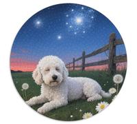 Bichon Frise 1000 Pieces Jigsaws Stress Reliever Difficult Challenge for Adults & Kids Unique Challenge Game Cute Pets Round Puzzles Family Game Gifts (67.5x67.5cm)